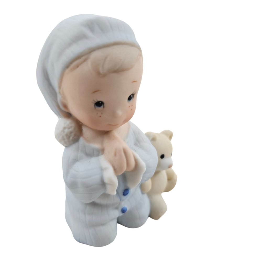 Homco Boy Praying 1433 Teddy Bear Bedtime Porcelain Figurine Vintage Sticker